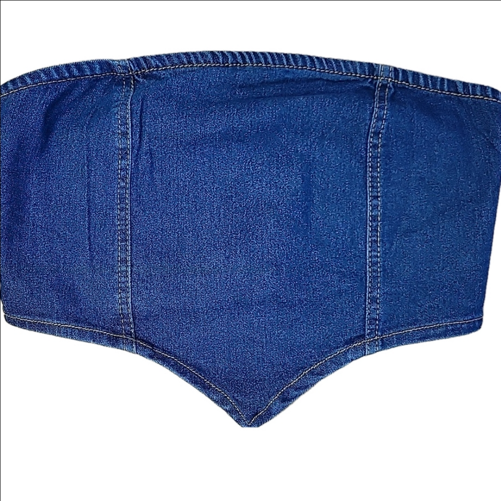LA Armario Blue Denim Canadian Tuxedo Tube Top Size Large NWT
